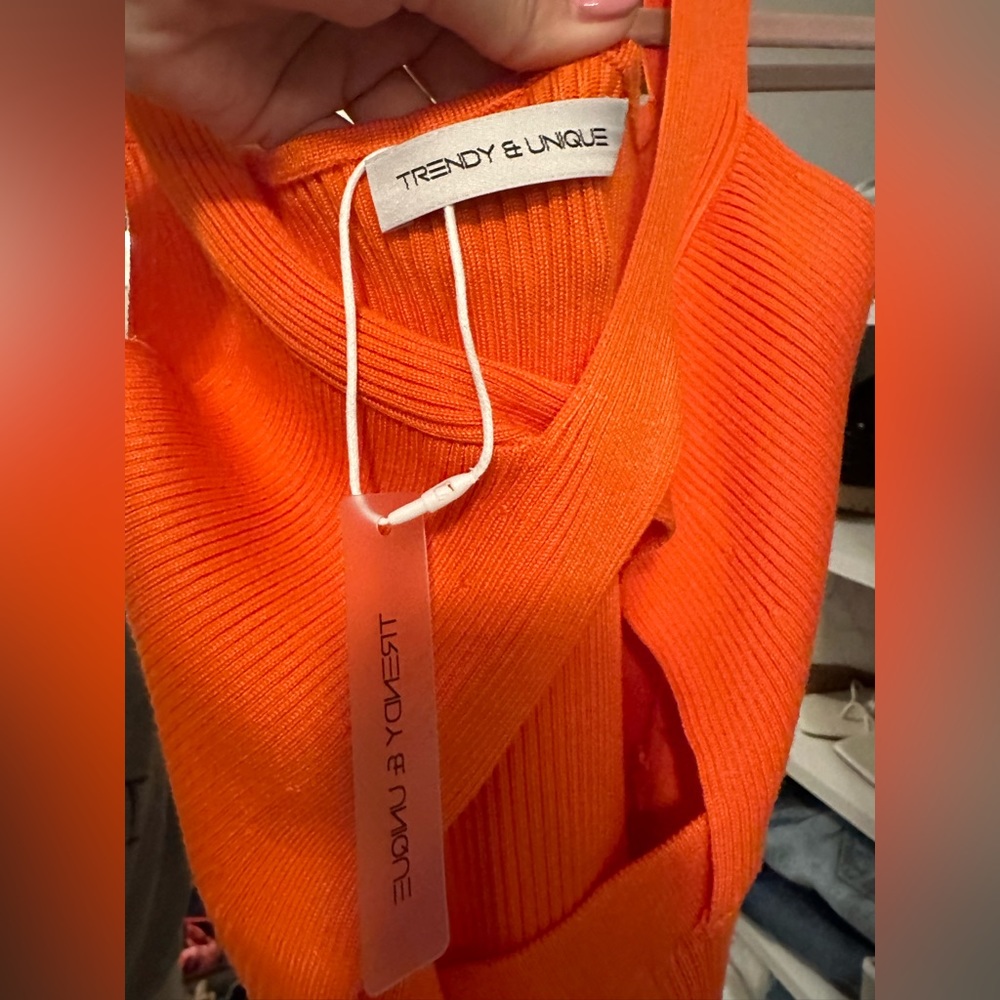 Orange keyhole midi dress with slit- NEW with tags!!